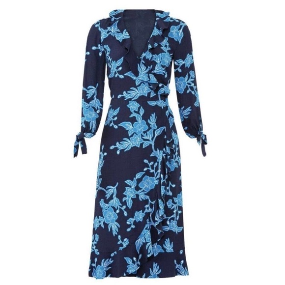 Draper James Blue Wrap Sundress with Tie Front and V-Neck - Picture 6 of 6